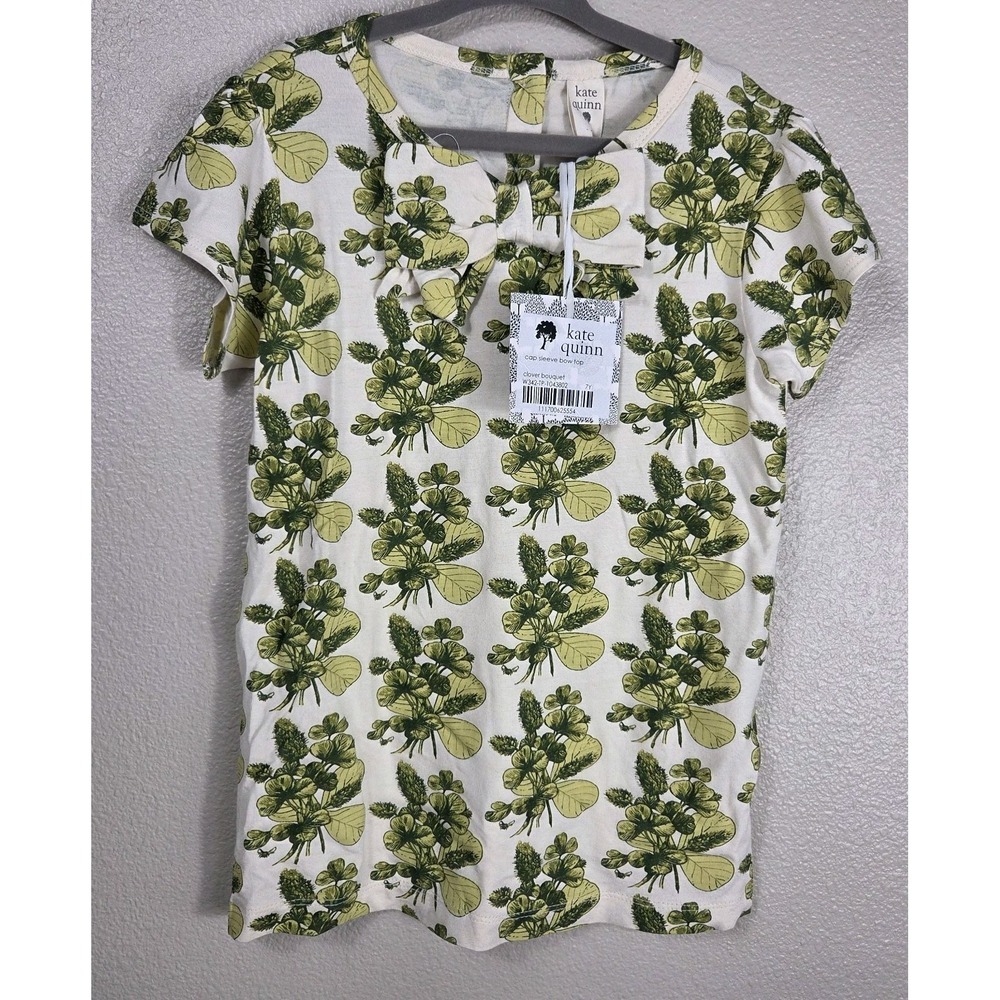 Kate Quinn‎ Clover Bouquet Bamboo Cap Sleeve Bow Top NWT Girls 7Y Floral